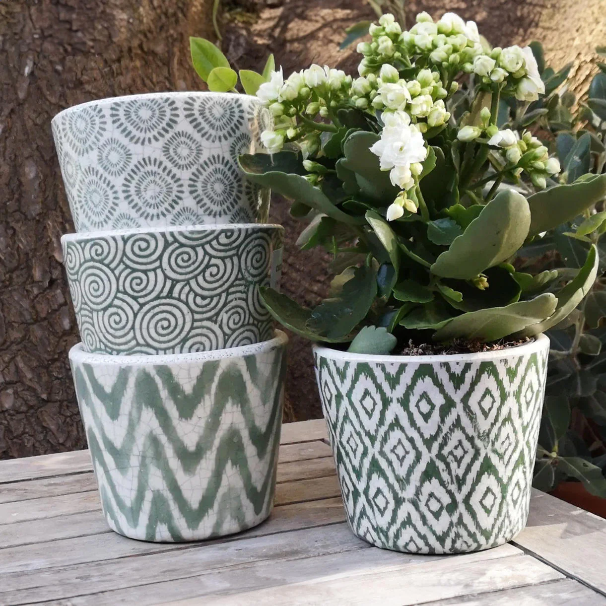 Aged Jardin Green Plant Pots