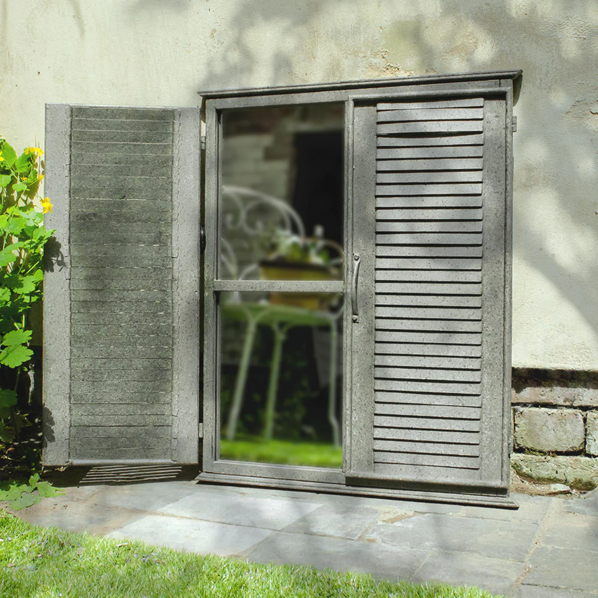 Outdoor Aged Mirror with Shutters - Image 2