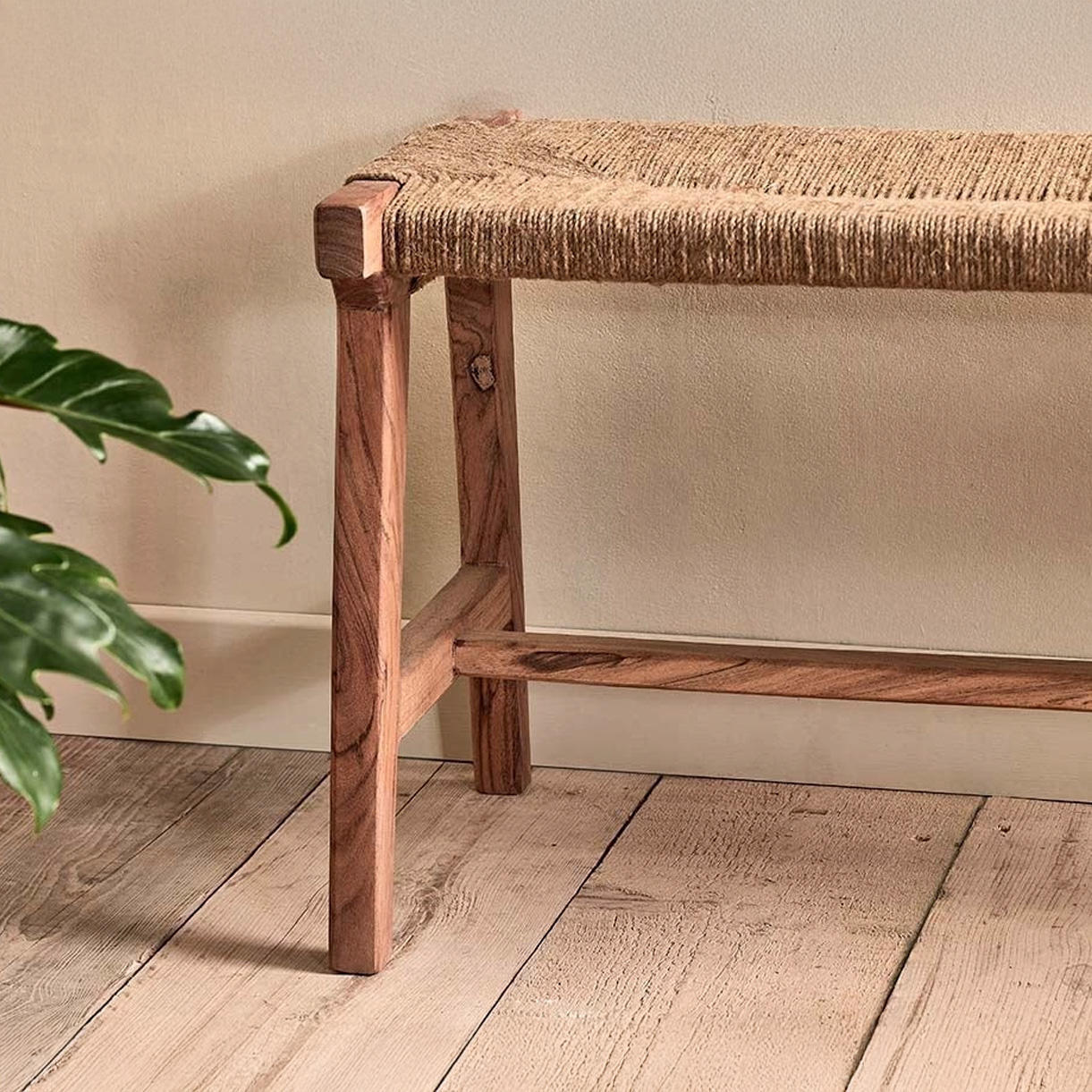 Acacia and Woven Jute Indoor Bench - Image 3