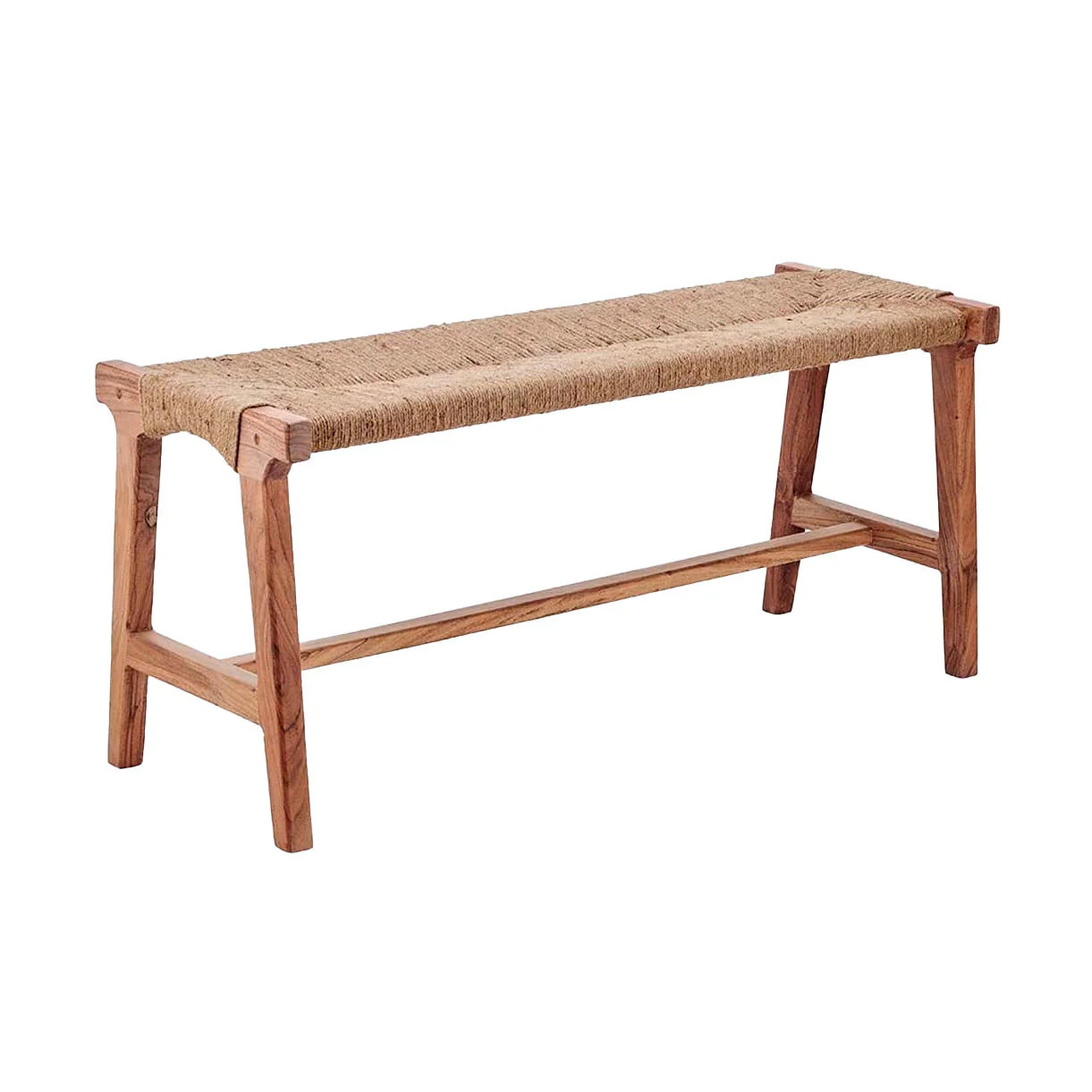 Acacia and Woven Jute Indoor Bench - Image 4