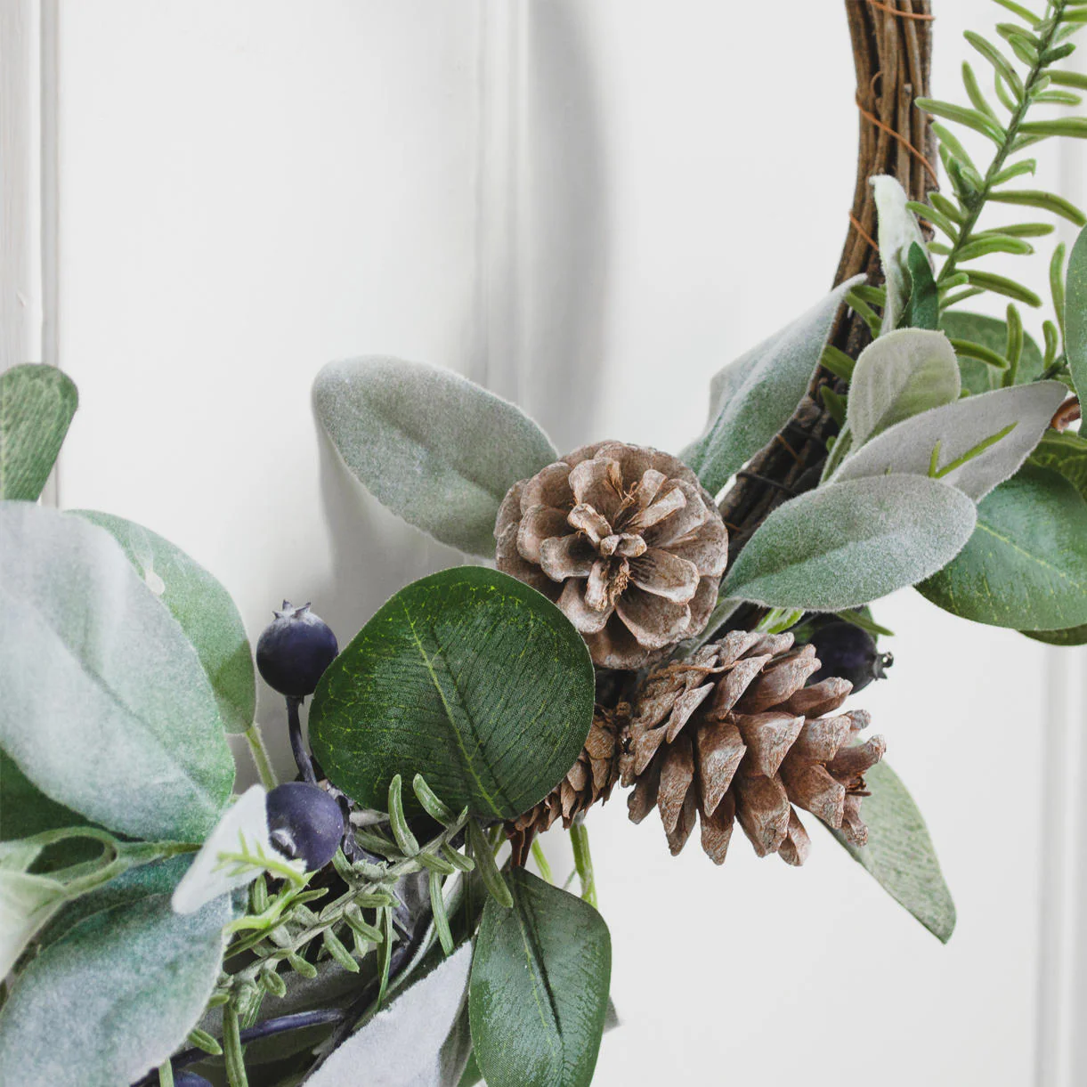 Blueberry Half Wreath with Pinecones