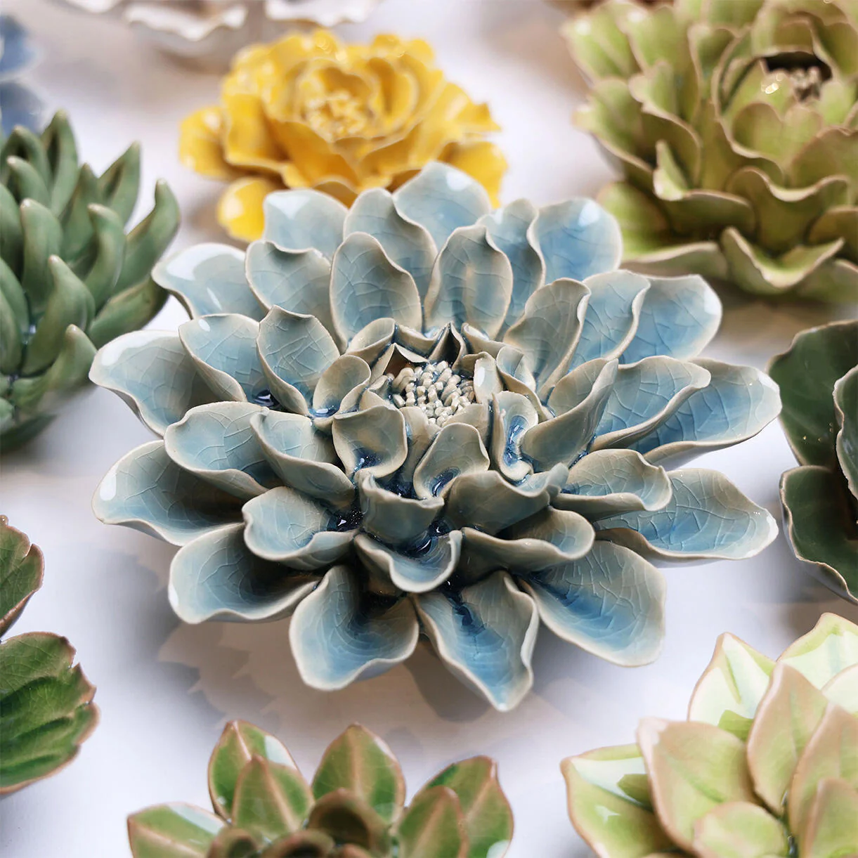 Ceramic Dahlia Flower Teal