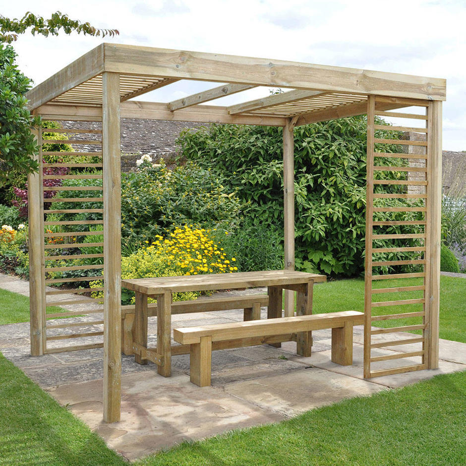 Contemporary Pergola with Slatted Panels - Image 3