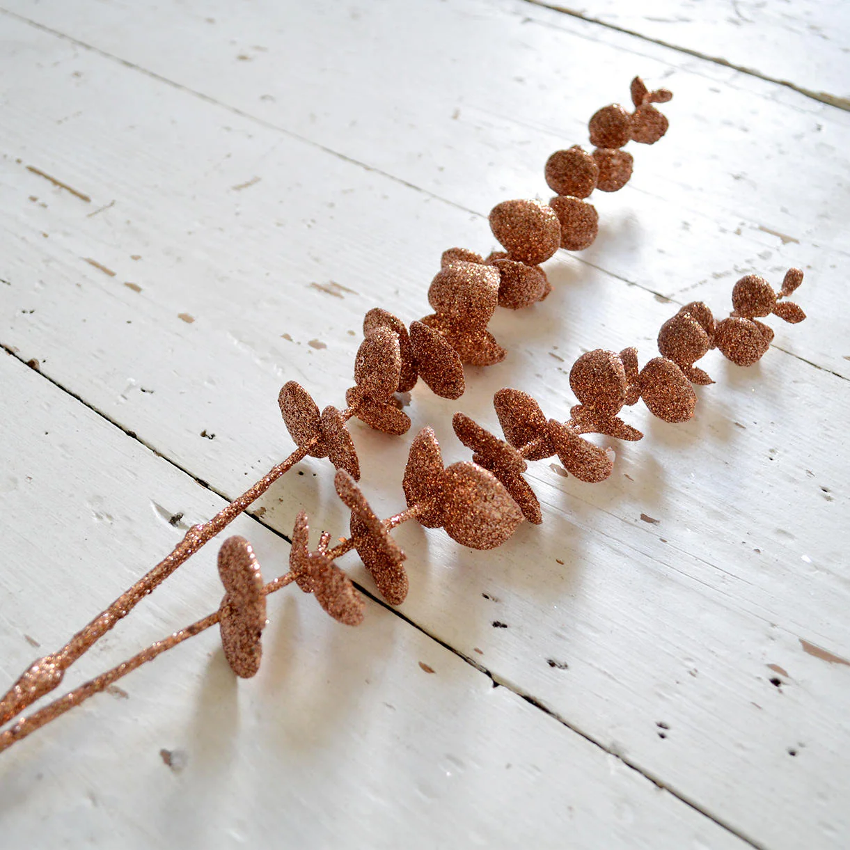 Copper Glittered Faux Eucalyptus Spray
