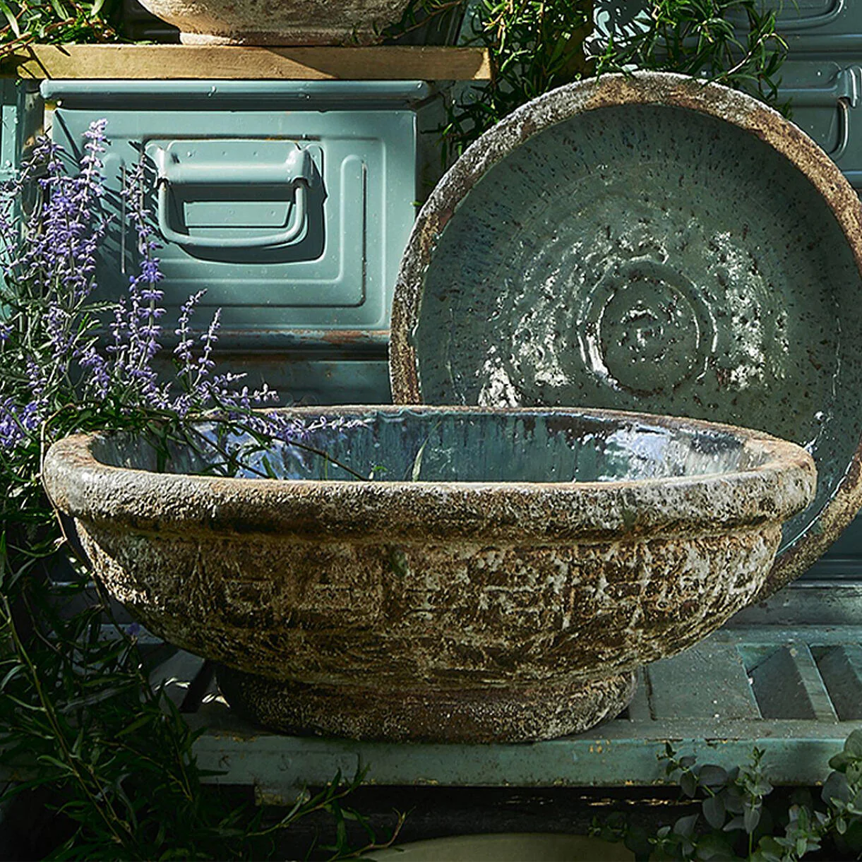 Deep Stoneware Water Bowl with Teal Glaze - Image 2