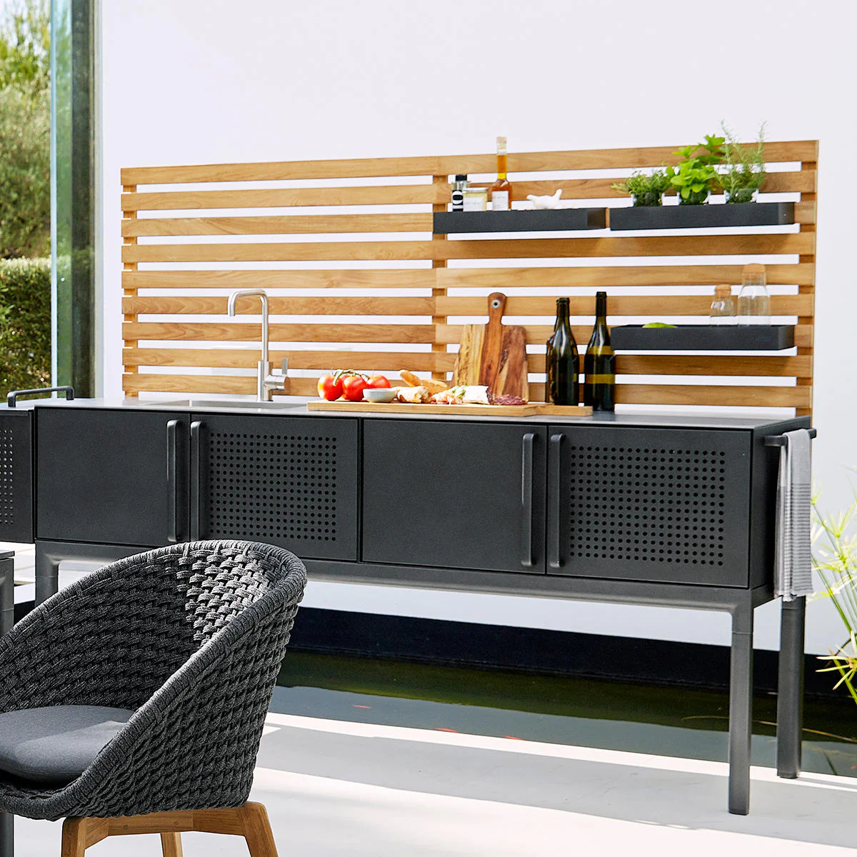 Drop Teak Wall for Kitchen Module