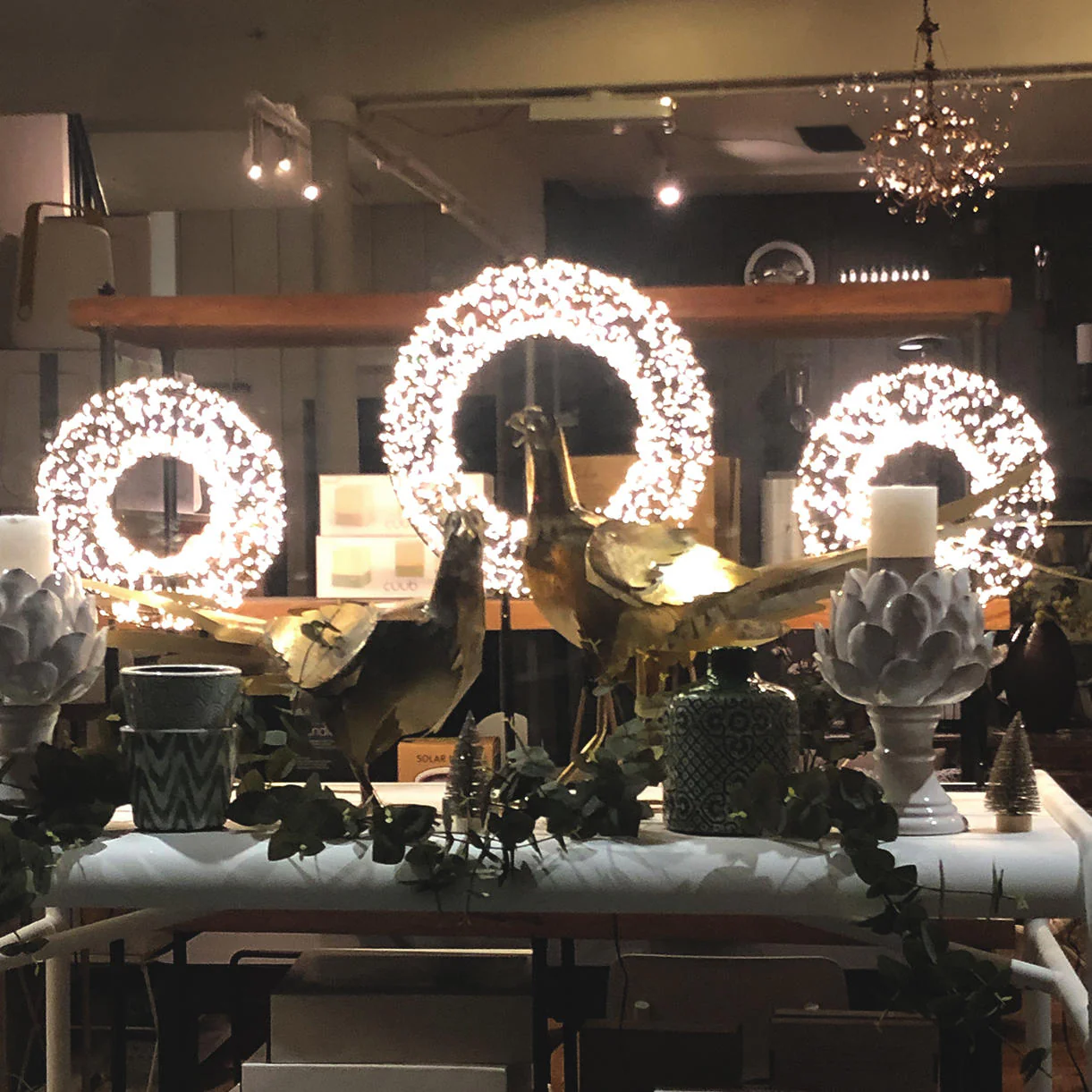 Illuminated LED Wreath with Console Table Stand - Image 3