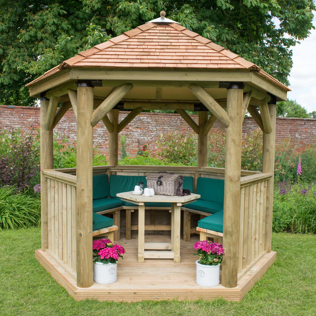 Furnished Cedar Tiled Roof Hexagonal 3m Gazebo - Image 8