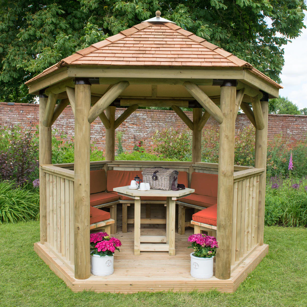 Furnished Cedar Tiled Roof Hexagonal 3m Gazebo - Image 9
