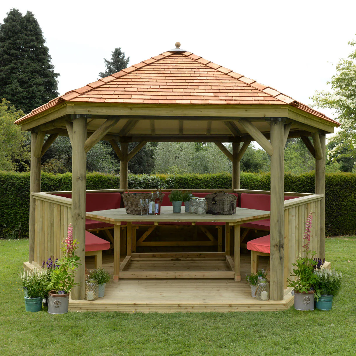 Furnished Cedar Tiled Roof Hexagonal 4.7m Gazebo - Image 6
