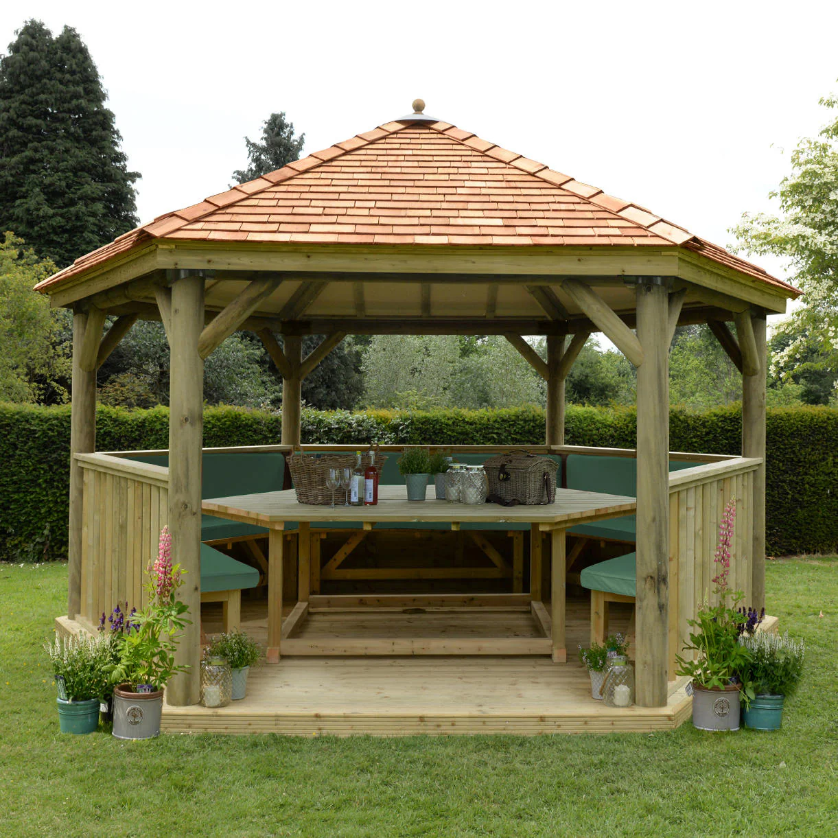 Furnished Cedar Tiled Roof Hexagonal 4.7m Gazebo - Image 7