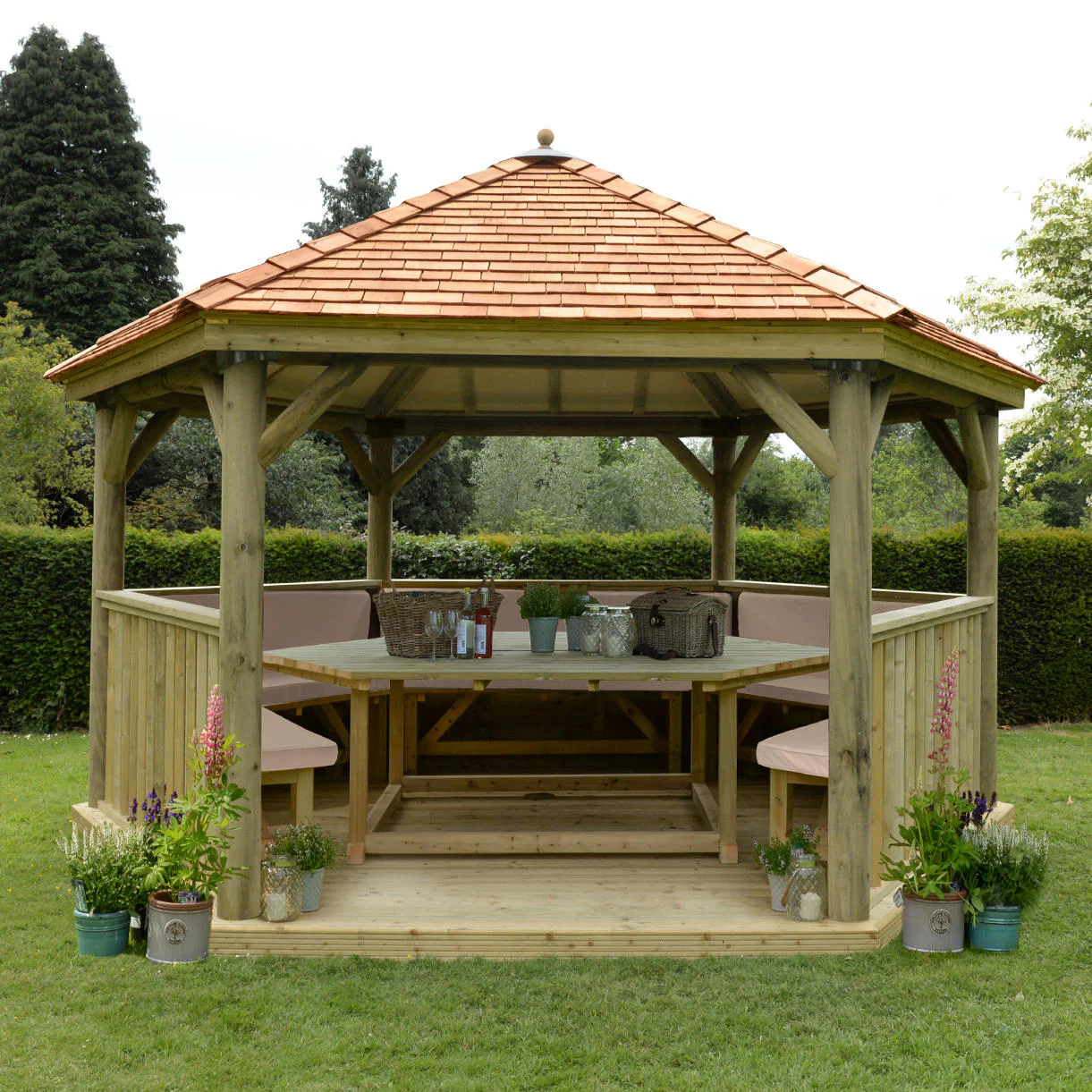 Furnished Cedar Tiled Roof Hexagonal 4.7m Gazebo - Image 8