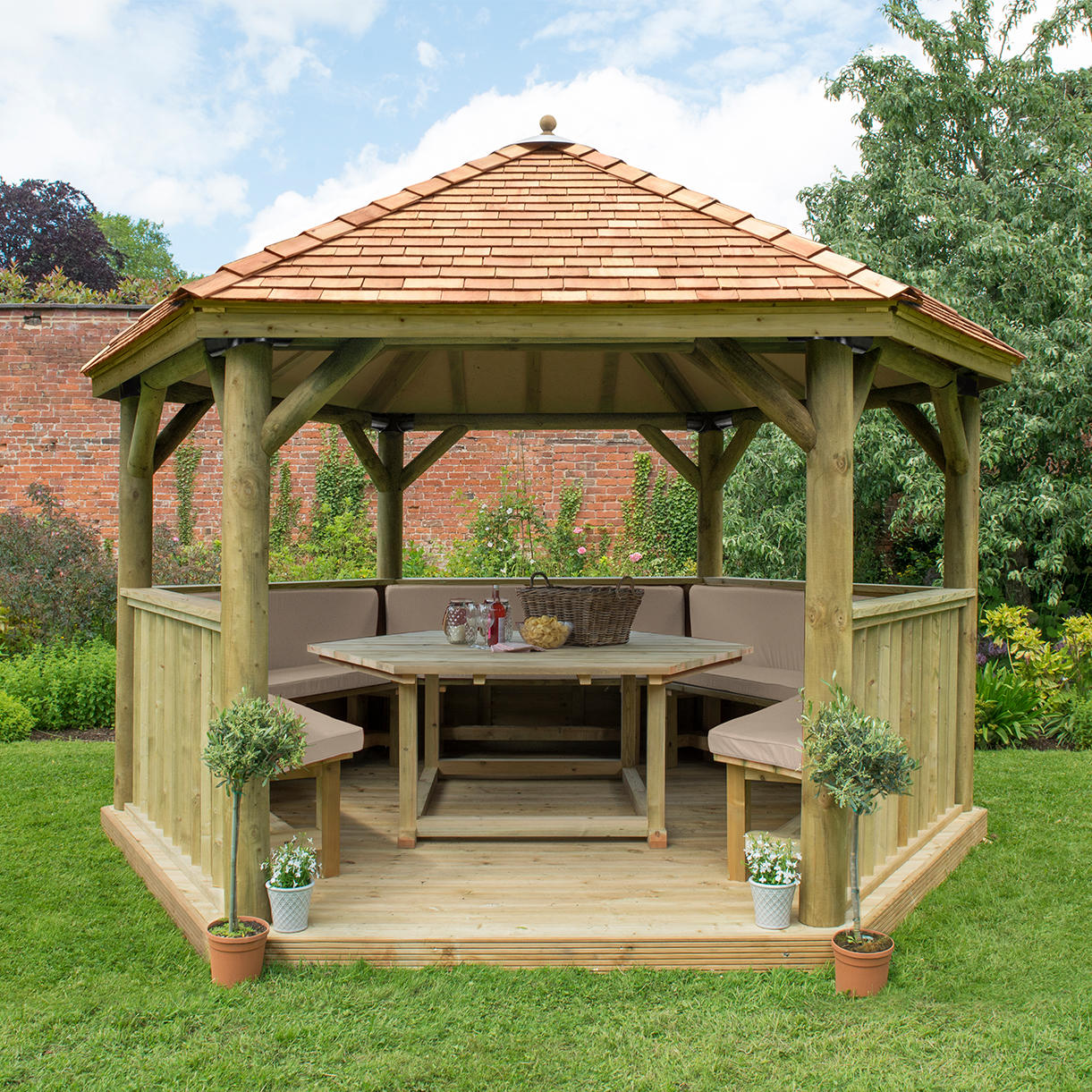 Furnished Cedar Tiled Roof Hexagonal 4m Gazebo - Image 3