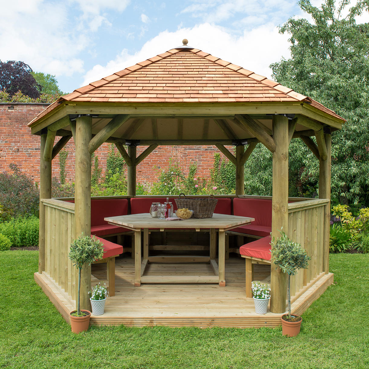 Furnished Cedar Tiled Roof Hexagonal 4m Gazebo - Image 6