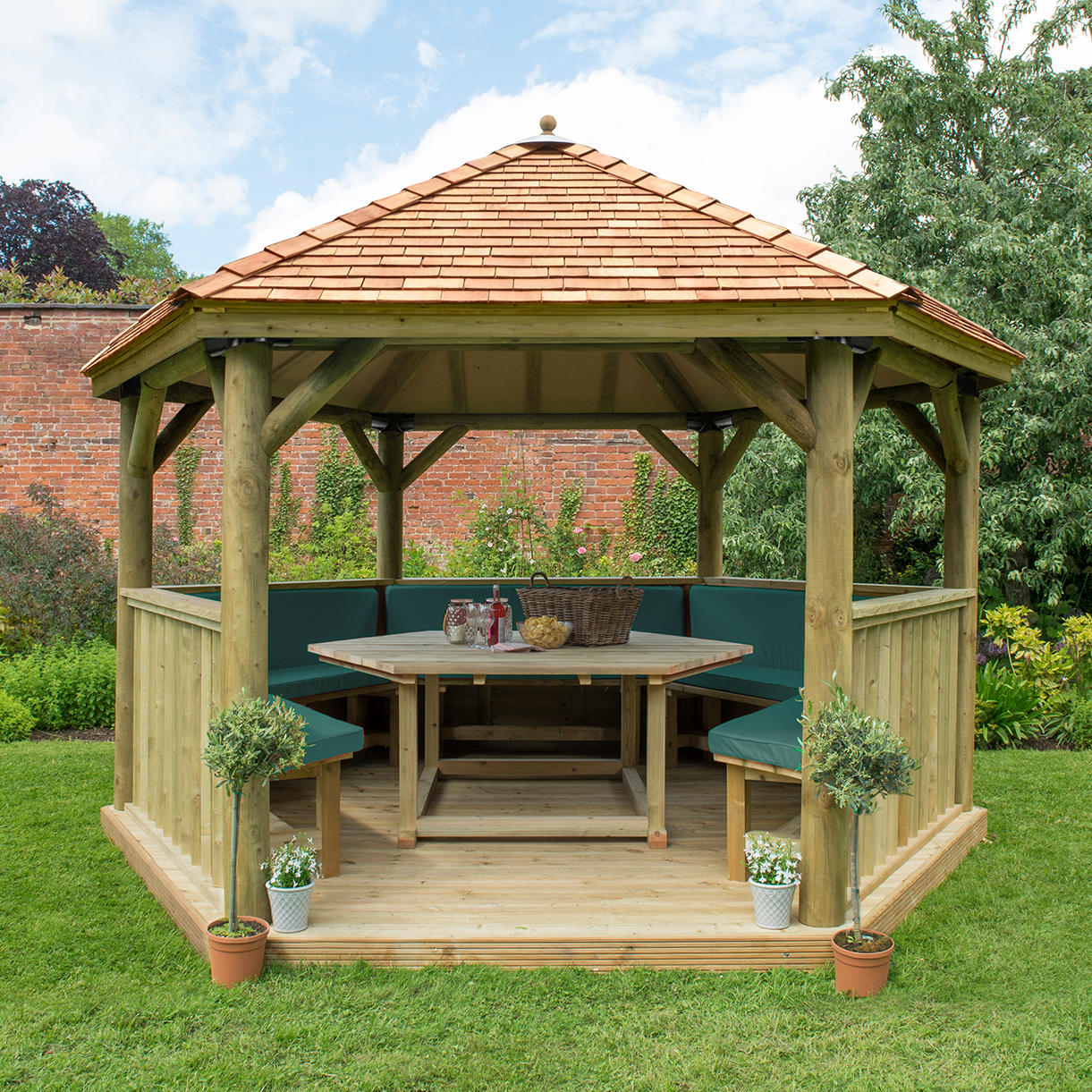 Furnished Cedar Tiled Roof Hexagonal 4m Gazebo - Image 7
