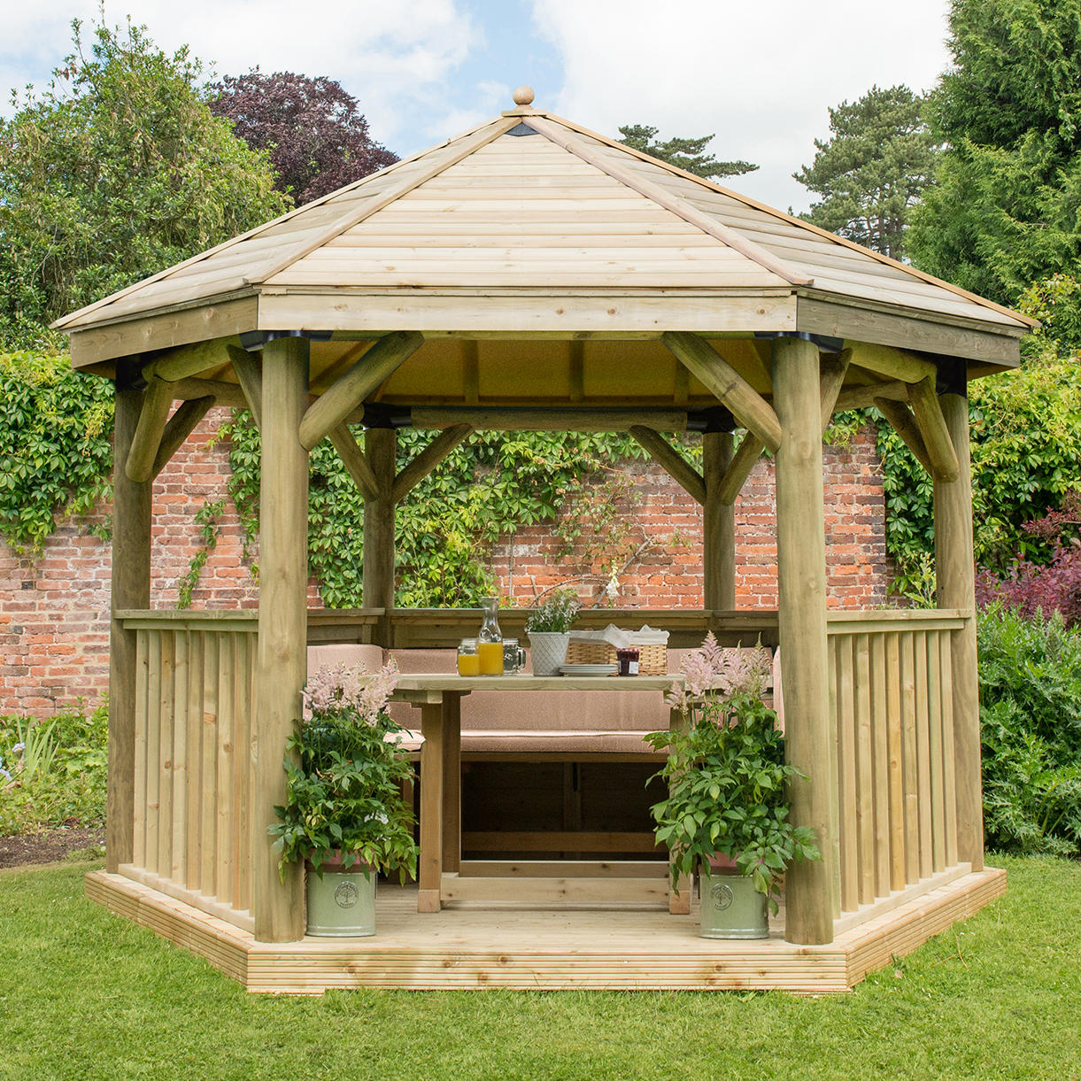 Furnished Timber Roofed Hexagonal 3.6m Gazebo - Image 7