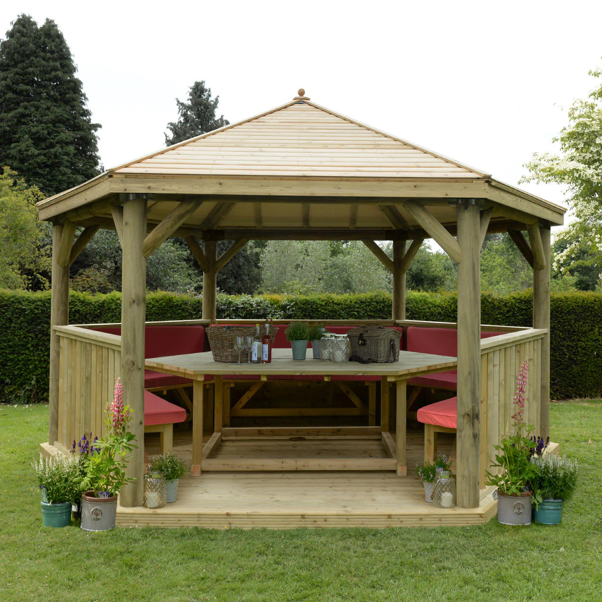 Furnished Timber Roofed Hexagonal 4.7m Gazebo - Image 6