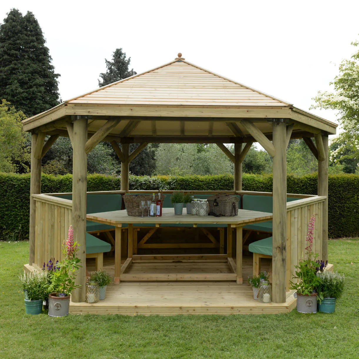 Furnished Timber Roofed Hexagonal 4.7m Gazebo - Image 7