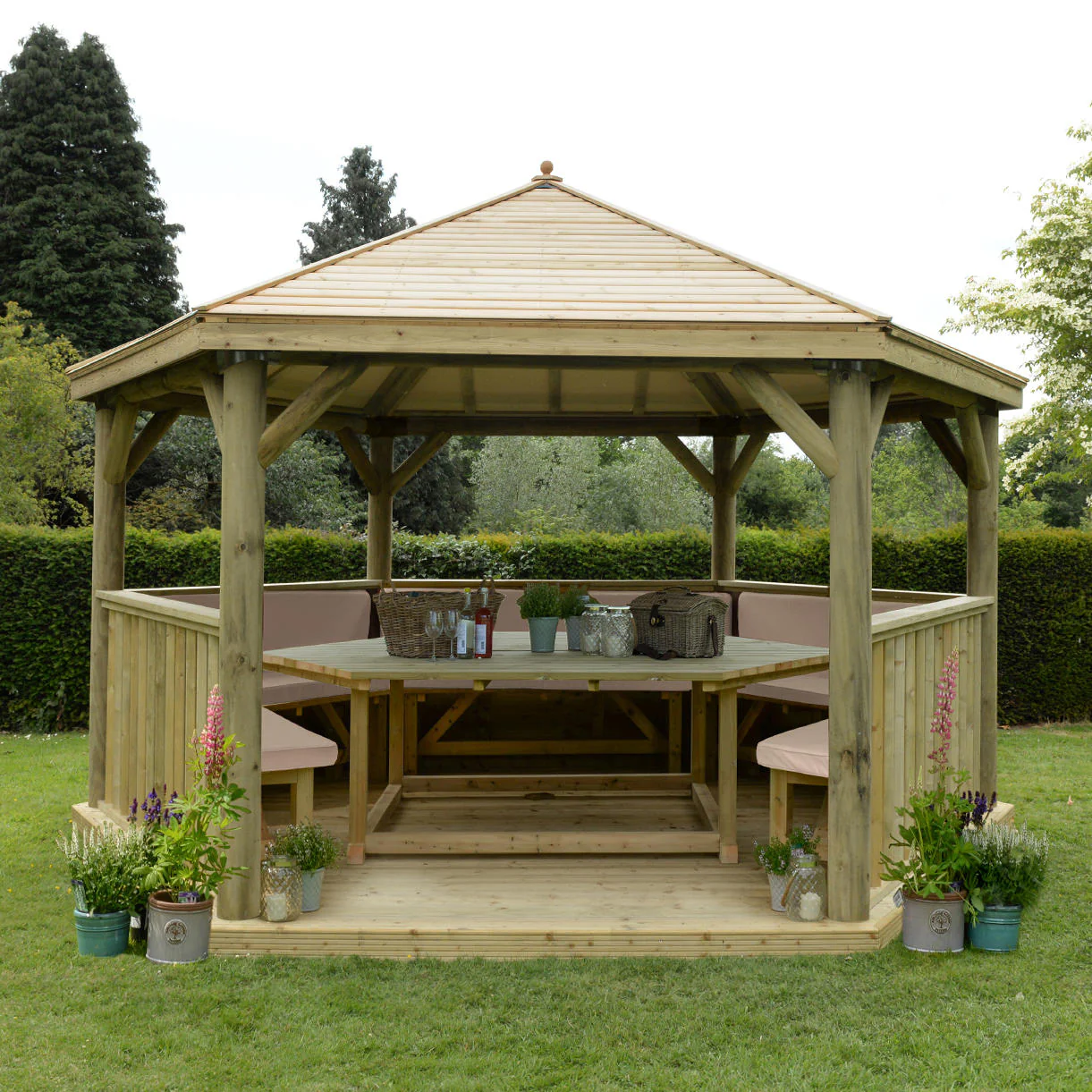 Furnished Timber Roofed Hexagonal 4.7m Gazebo - Image 8