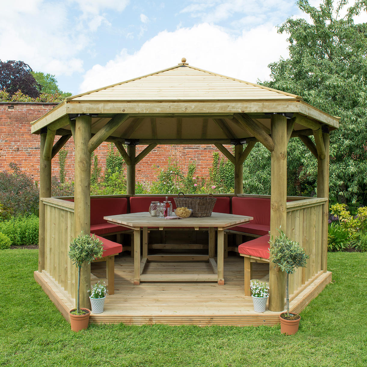 Furnished Timber Roofed Hexagonal 4m Gazebo - Image 6