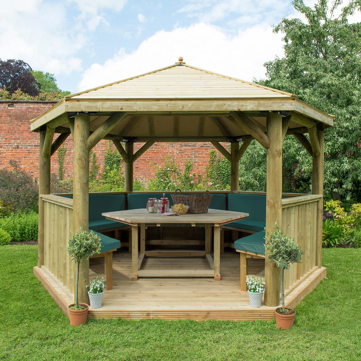 Furnished Timber Roofed Hexagonal 4m Gazebo - Image 7