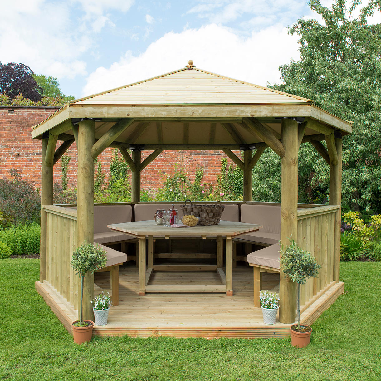 Furnished Timber Roofed Hexagonal 4m Gazebo - Image 8