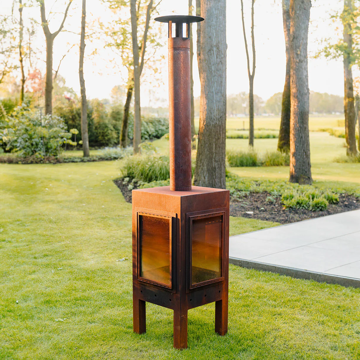 Glass and Corten Steel Wood Burning Stove - Image 3