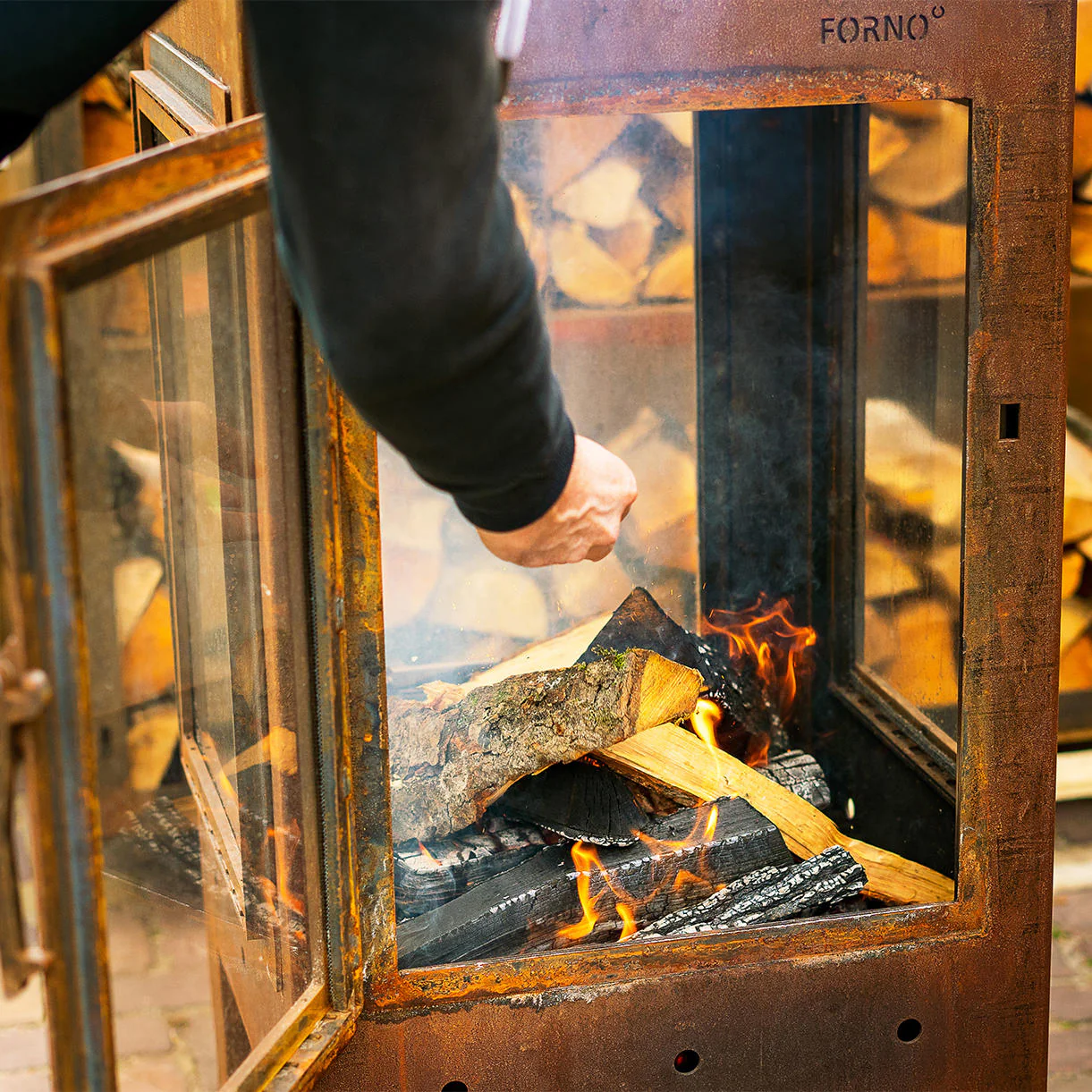 Glass and Corten Steel Wood Burning Stove - Image 4