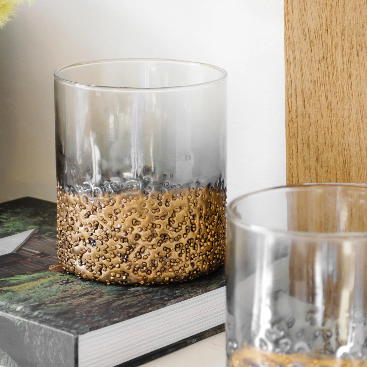 Glass Votive with Gold Textured Finish - Image 2