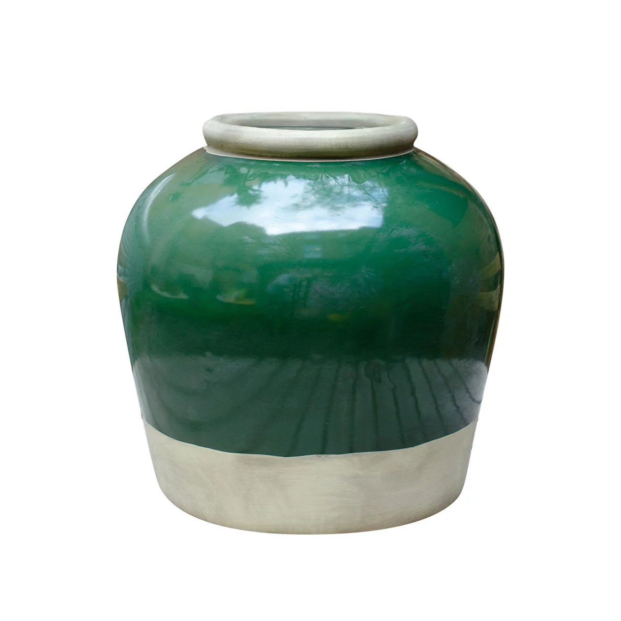 Olive Green Glazed Stone Urn - Image 3