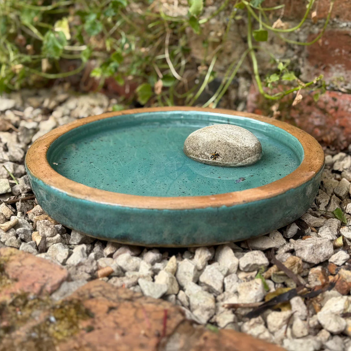 Glazed Turquoise Ceramic Bird Bath