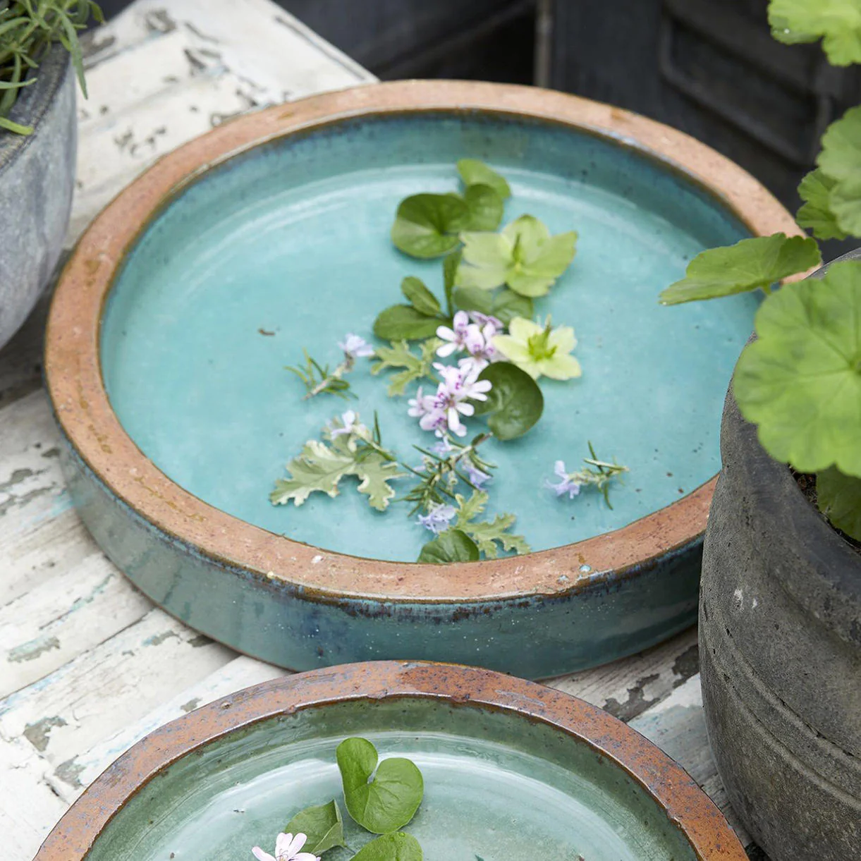 Glazed Turquoise Ceramic Bird Bath - Image 2