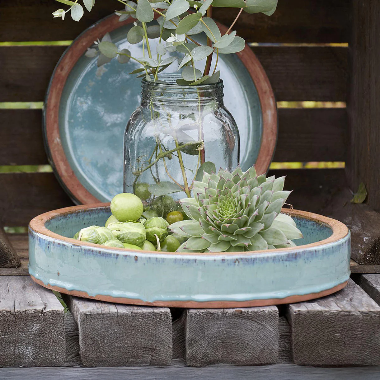 Glazed Turquoise Ceramic Bird Bath - Image 3