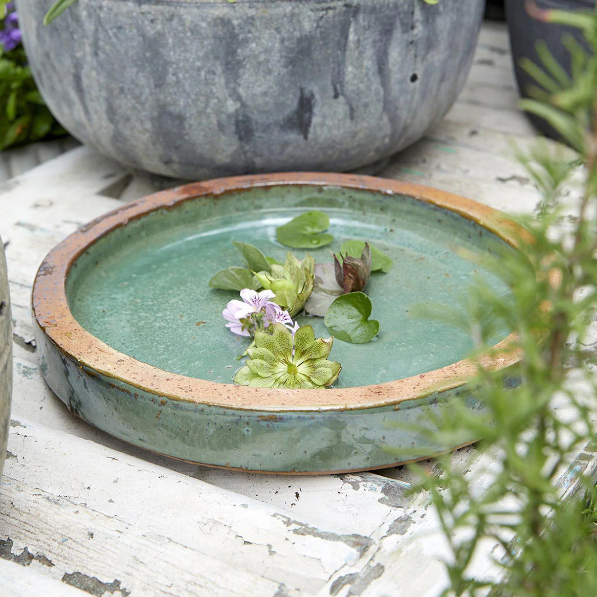 Glazed Turquoise Ceramic Bird Bath - Image 4