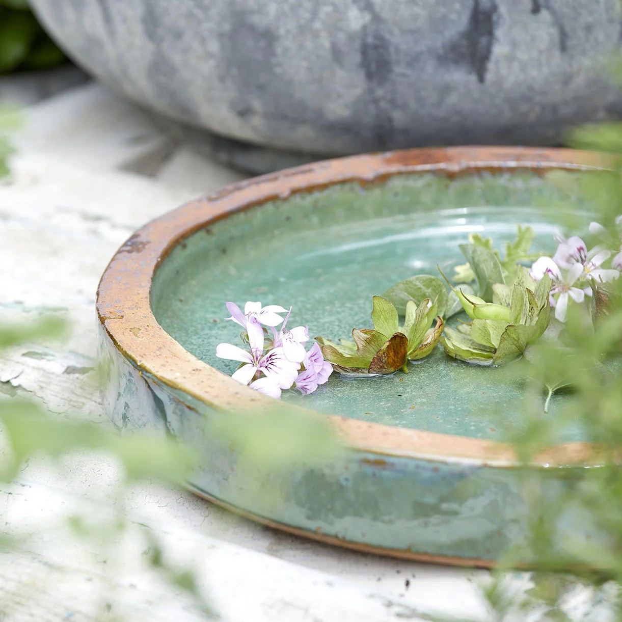 Glazed Turquoise Ceramic Bird Bath - Image 5