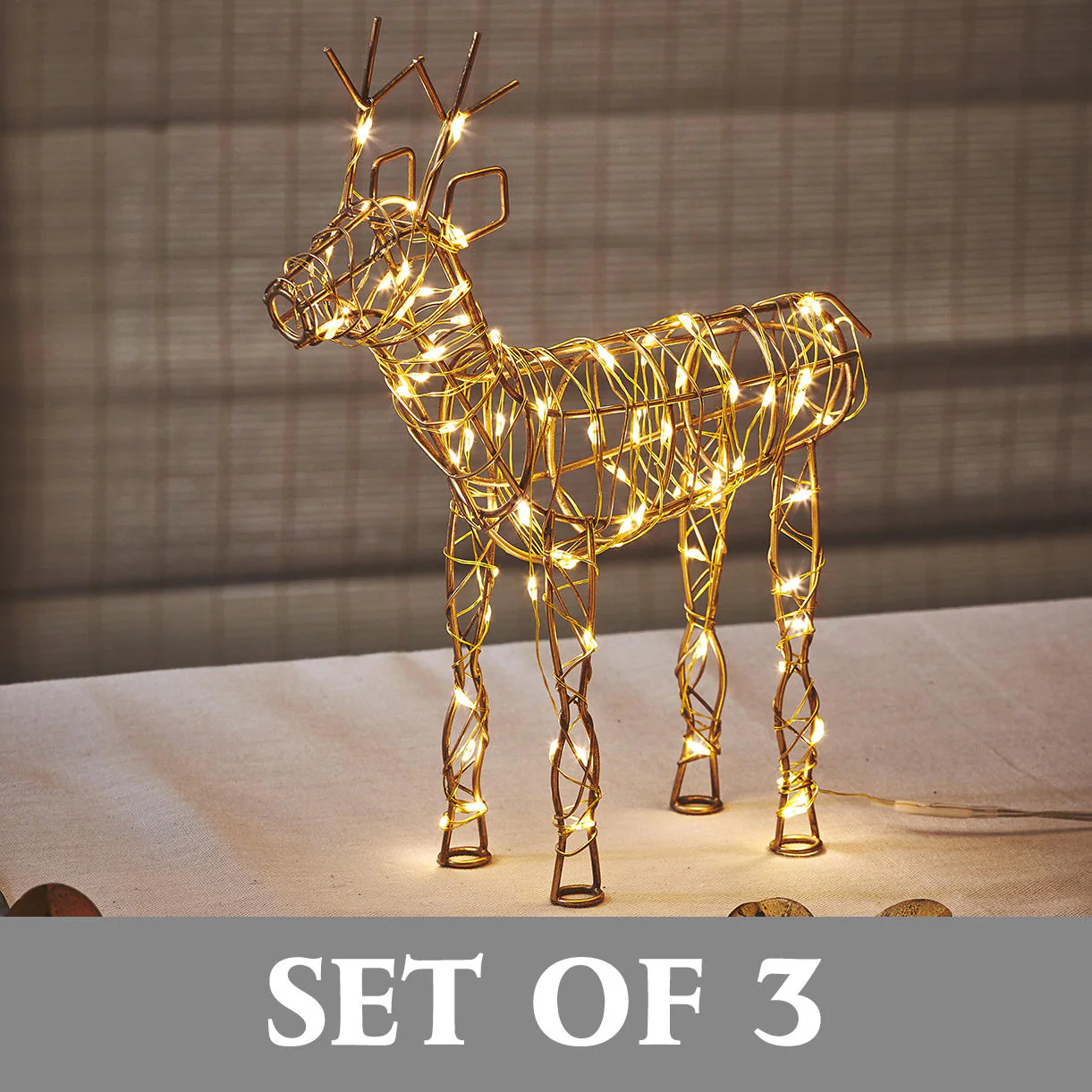Gold Standing LED Reindeer Table Decoration Set of 3