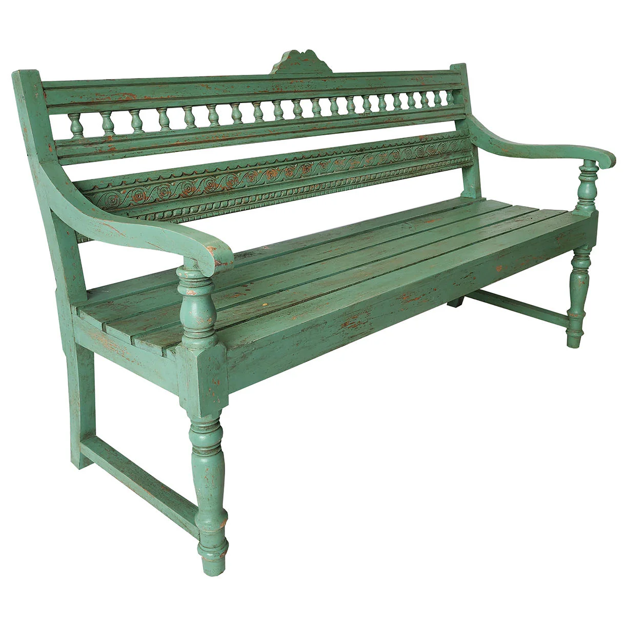 Green Painted Bobbin Garden Bench