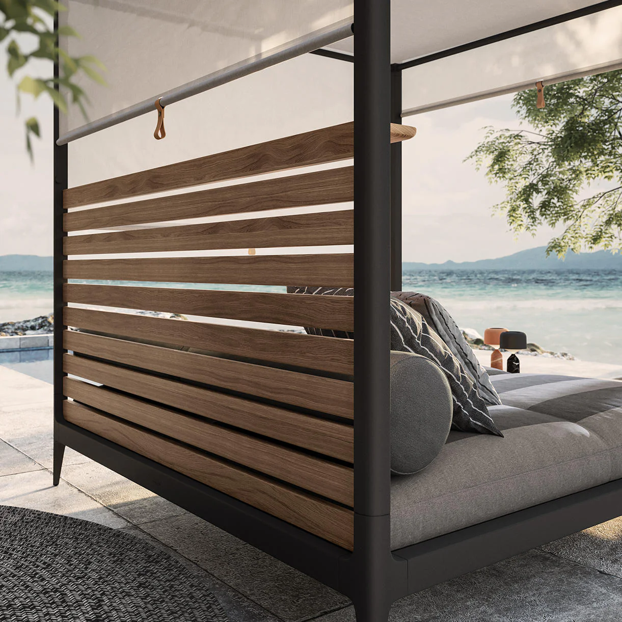 Grid Cabana with Teak Back & Screens - Image 2