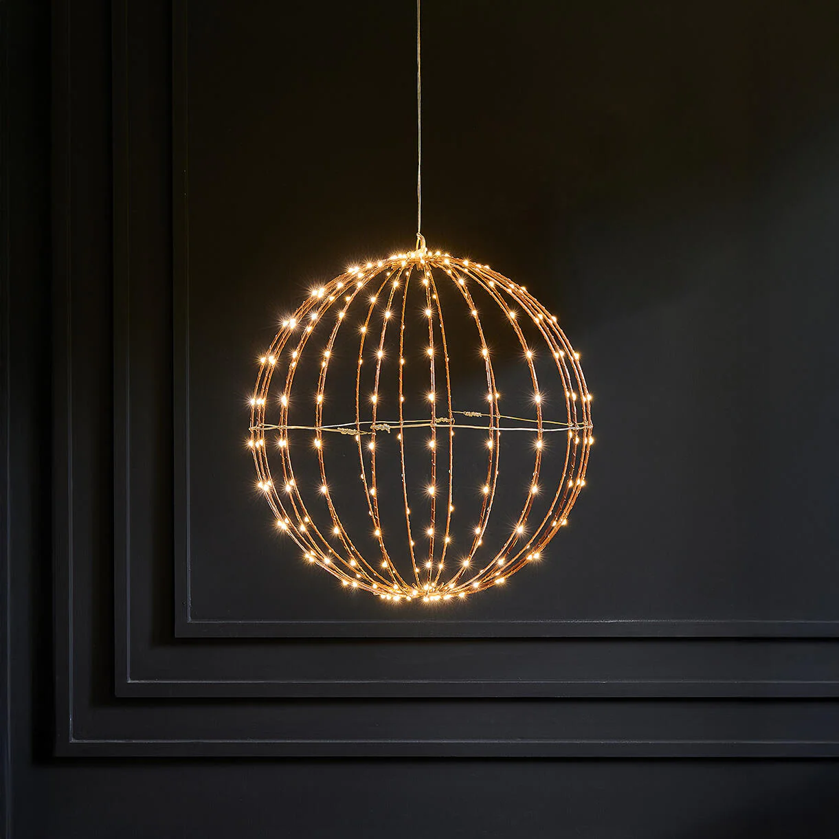 Hanging 40cm Copper LED Sphere Dual Powered - Image 4