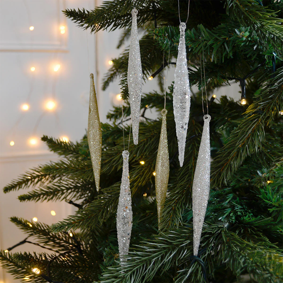Hanging Glittered Glass Decoration - Boxed Set of 6