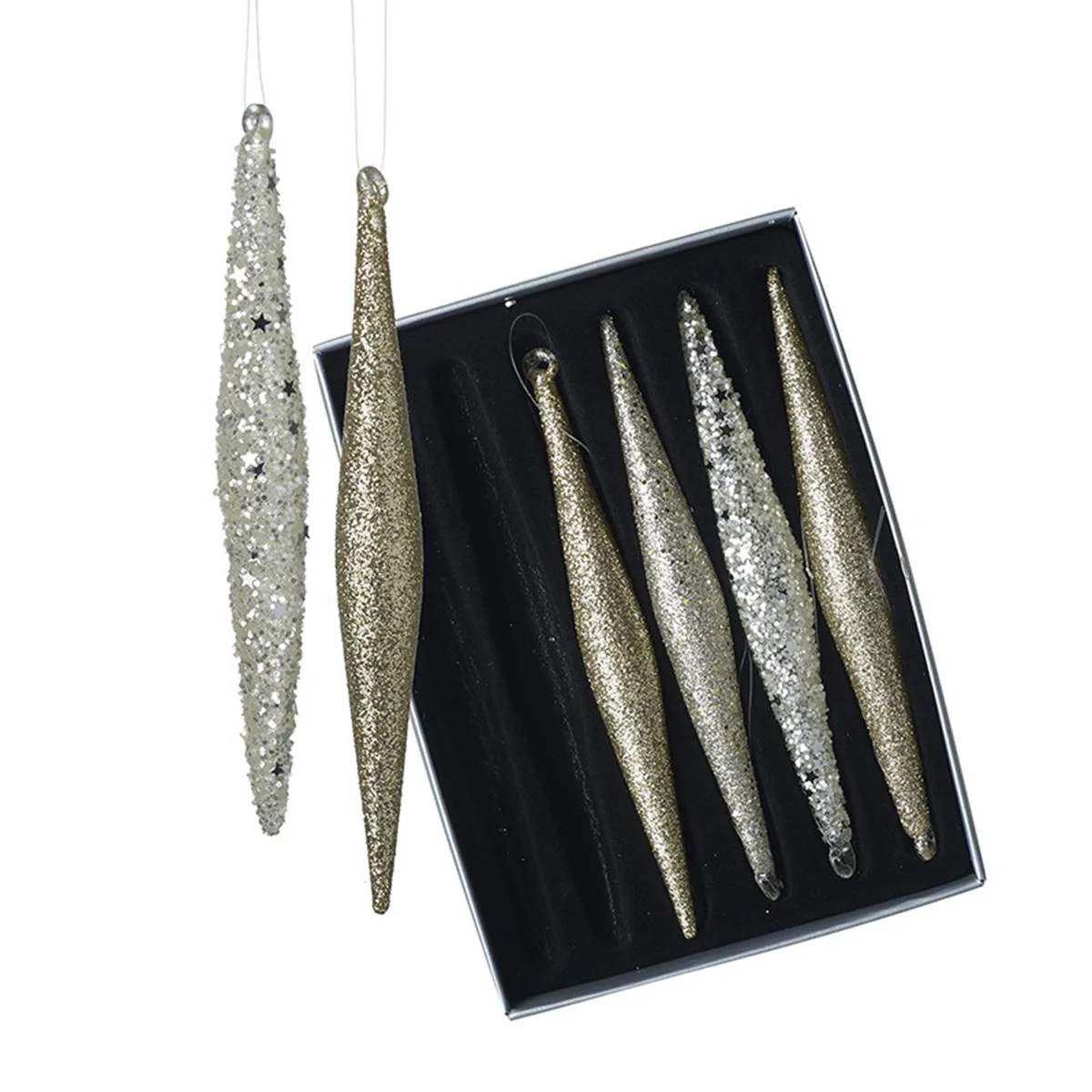 Hanging Glittered Glass Decoration - Boxed Set of 6 - Image 2