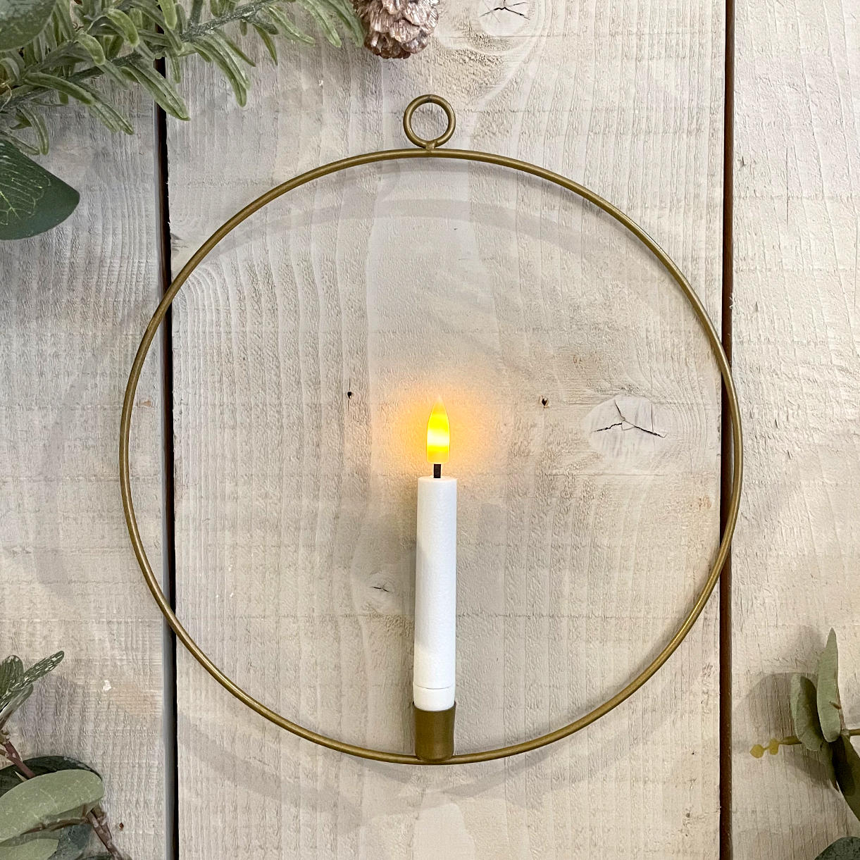 3 Hanging Gold Rings with Flickering LED Candles - Image 2