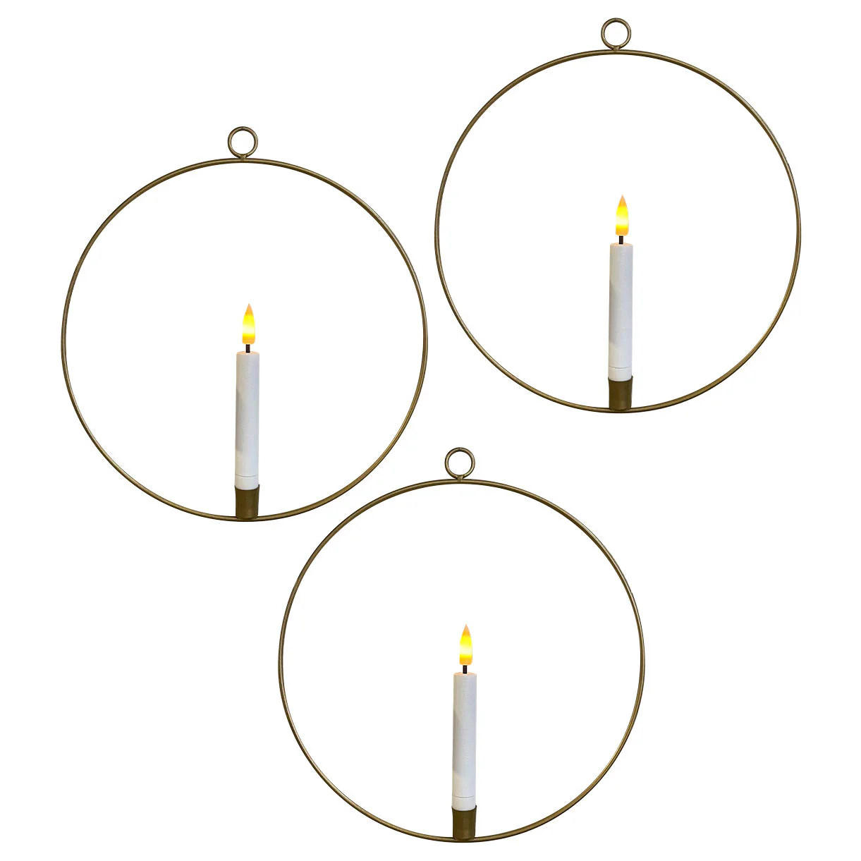 3 Hanging Gold Rings with Flickering LED Candles - Image 3