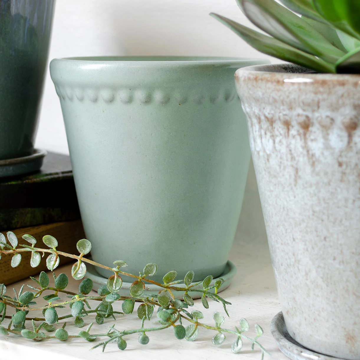 Lacepot Edged Glazed Plant Pot Mixed Blues - Image 3