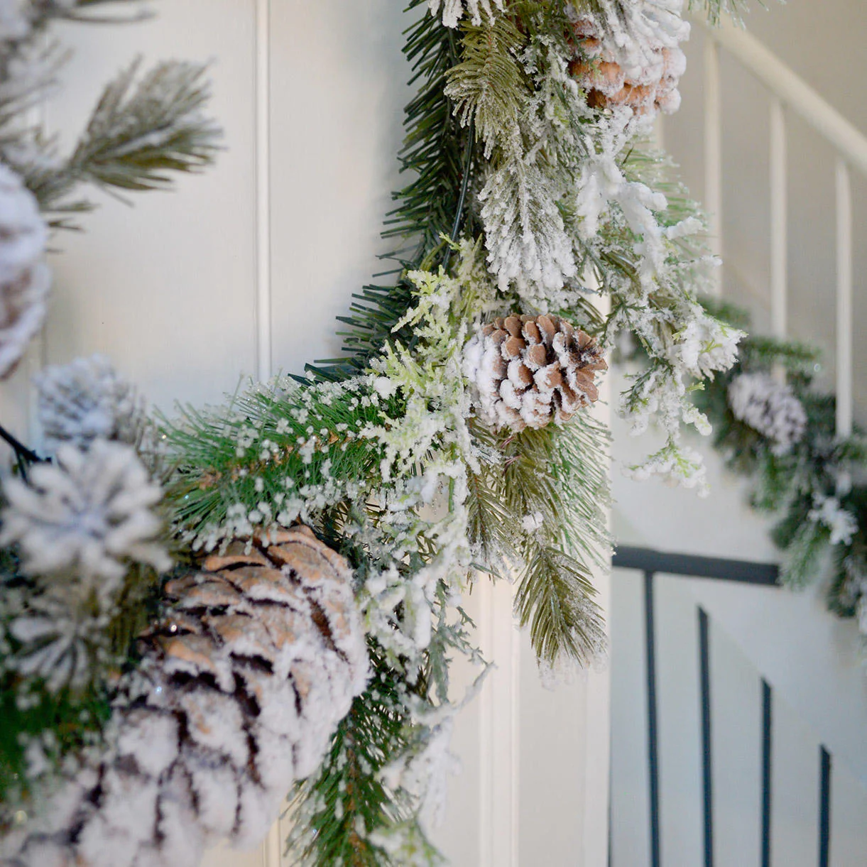 Large Snowy Tipped Pine Wreath with Pinecones