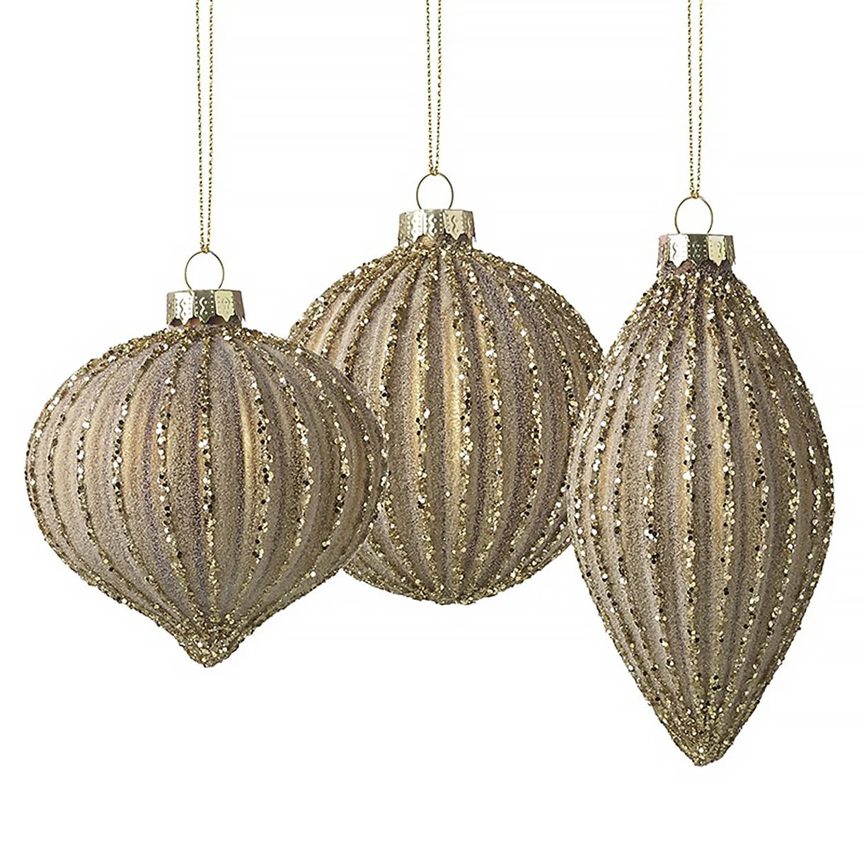 Matt Gold and Glitter Ribbed Bauble Trio Set - Image 3