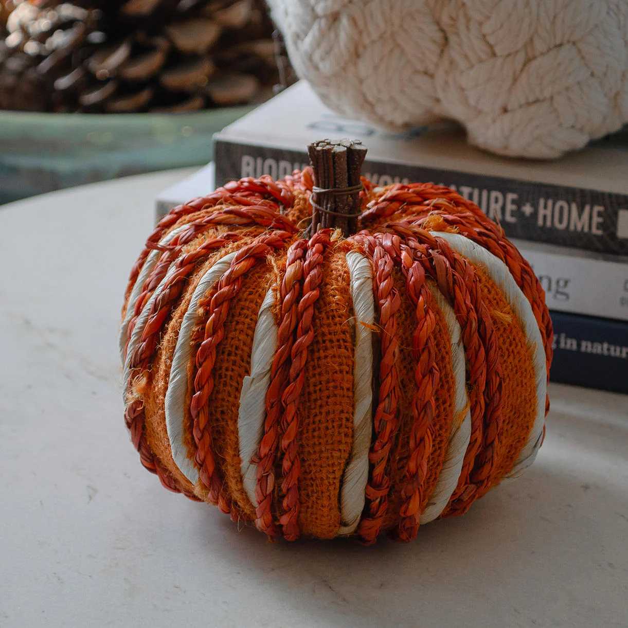 Natural Rustic Dried Grass Pumpkin Decoration - Image 2