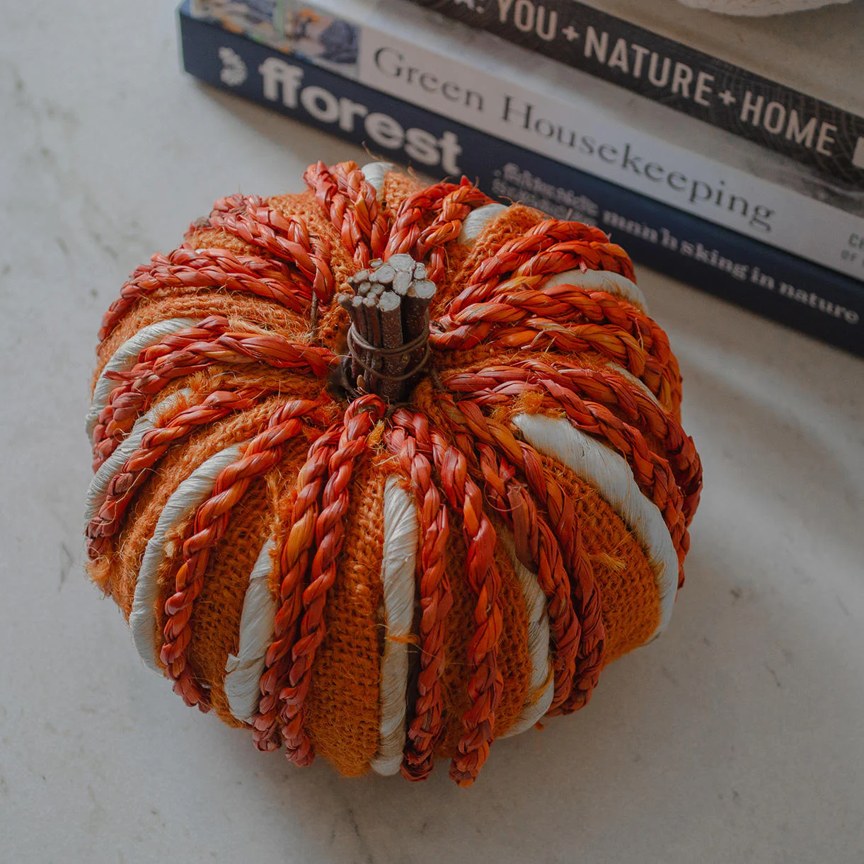 Natural Rustic Dried Grass Pumpkin Decoration - Image 3