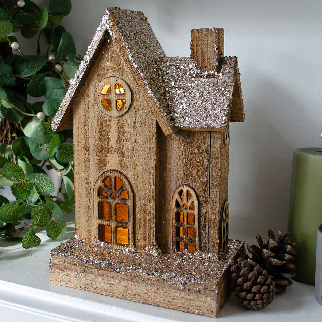 Glittery Wooden Nordic Cottage with LED Lights