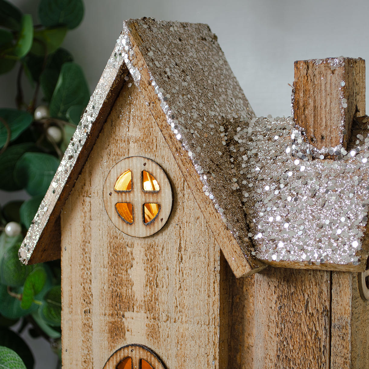 Glittery Wooden Nordic Cottage with LED Lights - Image 2